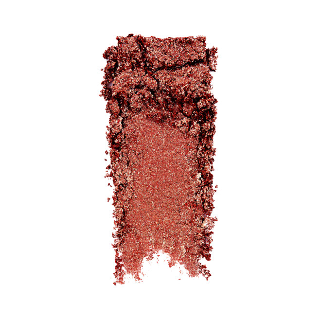 Swatch of an iridescent rustic red eyeshadow with very fine shimmer. 