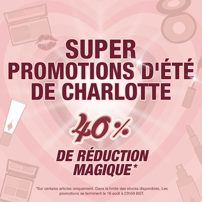 FR SS-Hover-30% Pink colour banner with hearts in the background and text on the front that reads, 'Charlotte's BIG Summer Sale! A magical 40% off!'