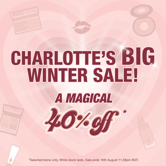 WS-Hover-30% AU (1) Pink colour banner with hearts in the background and text on the front that reads, 'Charlotte's BIG Summer Sale! A magical 40% off!'