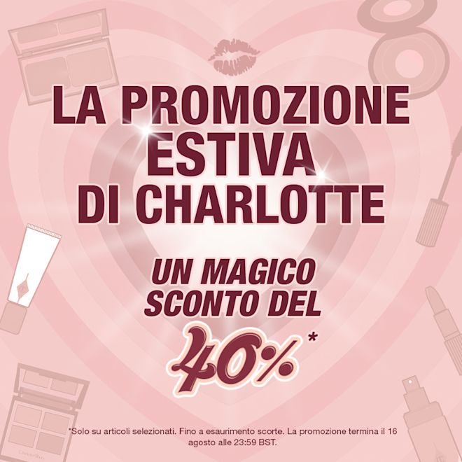 IT SS-Hover-30% Pink colour banner with hearts in the background and text on the front that reads, 'Charlotte's BIG Summer Sale! A magical 40% off!'