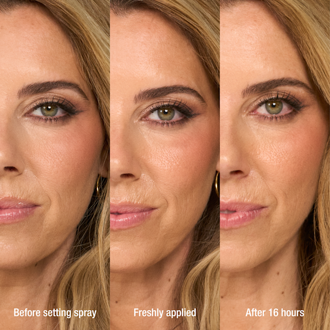 Setting Spray Original B&A Infographic Airbush Flawless Setting Spray before, freshly applied and after 16 hours