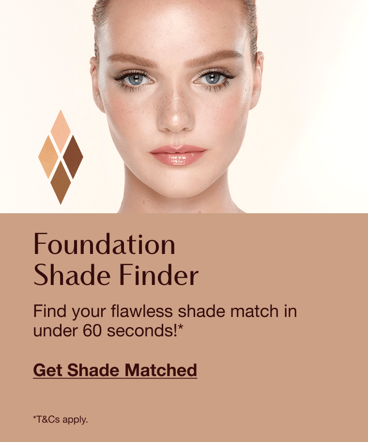 Foundation Shade Finder. Find your flawless shade match in under 60 seconds! Foundation Shade Finder featuring a close-up of a person’s face with flawless makeup and foundation swatches, with text inviting users to find their perfect foundation shade in under 60 seconds.