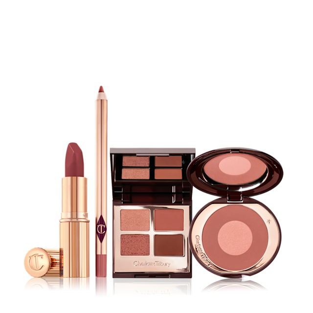 Pillow Talk Makeup Secrets packshot for blog Charlotte's Pillow Talk Makeup Secrets set including Luxury Palette, Cheek to Chic, Lip Cheat and Matte Revolution Lipstick
