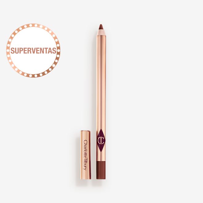 Lápiz de labios Lip Cheat en Pillow Talk Intense sin tapa Lápiz de labios tamaño normal en tono café rojizo sin tapa y envase de color dorado brillante