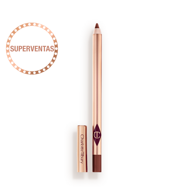 Delineador de labios Lip Cheat en Pillow Talk Intense sin tapa Delineador de labios tamaño normal en tono marrón rojizo sin tapa y envase de color dorado brillante