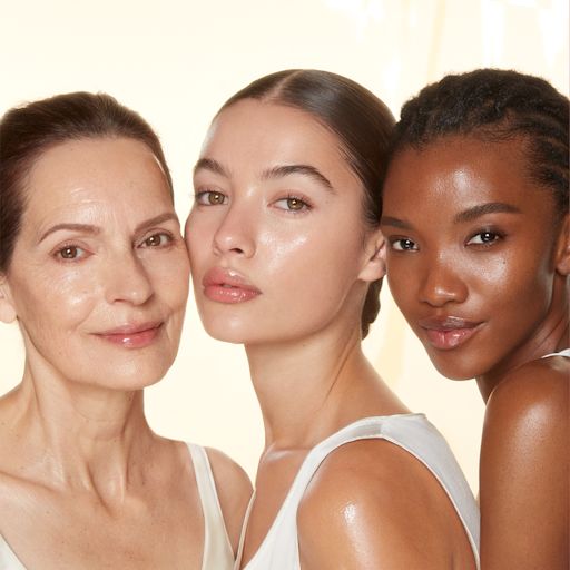 Three models wearing Charlotte Tilbury skincare Three models wearing Charlotte Tilbury skincare