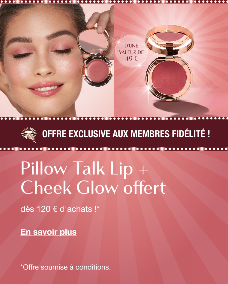 Offre exclusive aux membres fidélité ! Pillow Talk Lip + Cheek Glow offert Offre exclusive aux membres fidélité ! Pillow Talk Lip + Cheek Glow offert