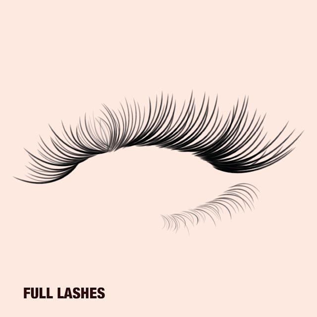 Full lashes Full eyelashes with a voluminous, fanned-out look