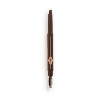 Brow Lift in Black Brown open An open, double-ended eyebrow pencil and spoolie brush duo in a black brown shade with black-brown-coloured packaging