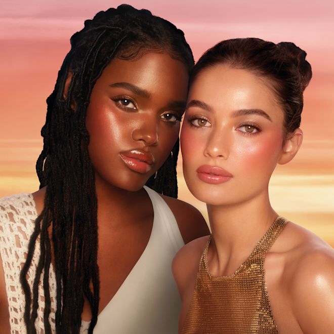 Beautiful Skin Lip Cheek Glow model shot Models on set for Beautiful Skin Island Glow Lip and Cheek cream blush tint