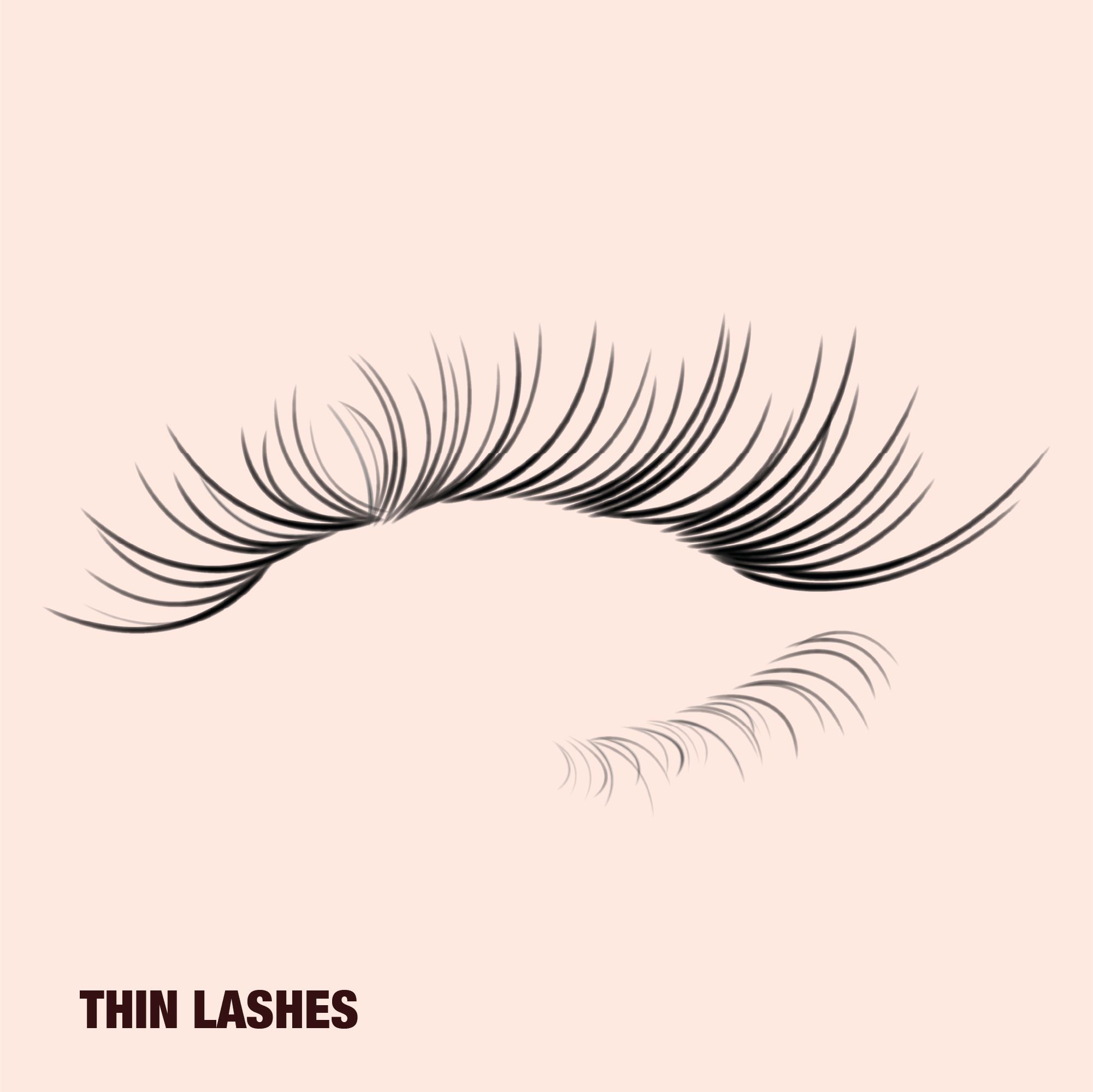 Thin lashes Thin eyelashes with a delicate, wispy appearance