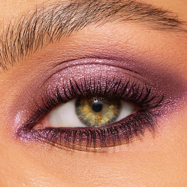 Purple Smokey Eye Makeup Model eye close up wearing a purple smokey eye makeup look using Digital Lilac eyeshadow palette