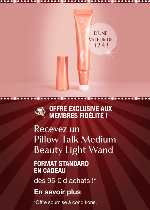 Offre exclusive aux membres fidélité ! RECEVEZ UN PILLOW TALK MEDIUM BEAUTY LIGHT WAND FORMAT STANDARD EN CADEAU Offre exclusive aux membres fidélité ! RECEVEZ UN PILLOW TALK MEDIUM BEAUTY LIGHT WAND FORMAT STANDARD EN CADEAU