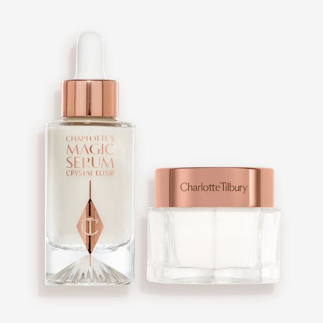 Charlotte's Magic Crystal Glaze Skin Set: Serum (30ml) & Moisturiser (30ml) packshot Charlotte's Magic Crystal Glaze Skin Set: Serum (30ml) & Moisturiser (30ml) packshot
