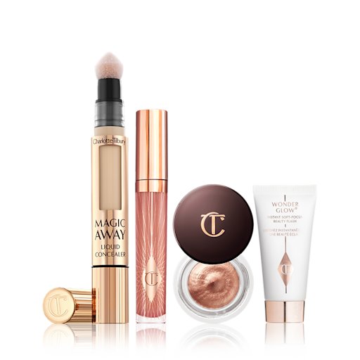 Travel Makeup Bundle Pack Shot Travel Makeup Bundle Pack shot With Collagen Lip Gloss, Eyes to Mesmerise, Magic Away Concealer and Travel Sized Wonderglow