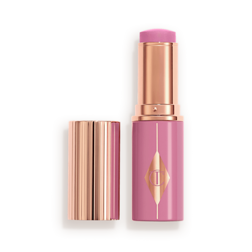 Pretty Glow Open Packshot Lilac packaging matching to the stick product with a rose gold lid and detailing.