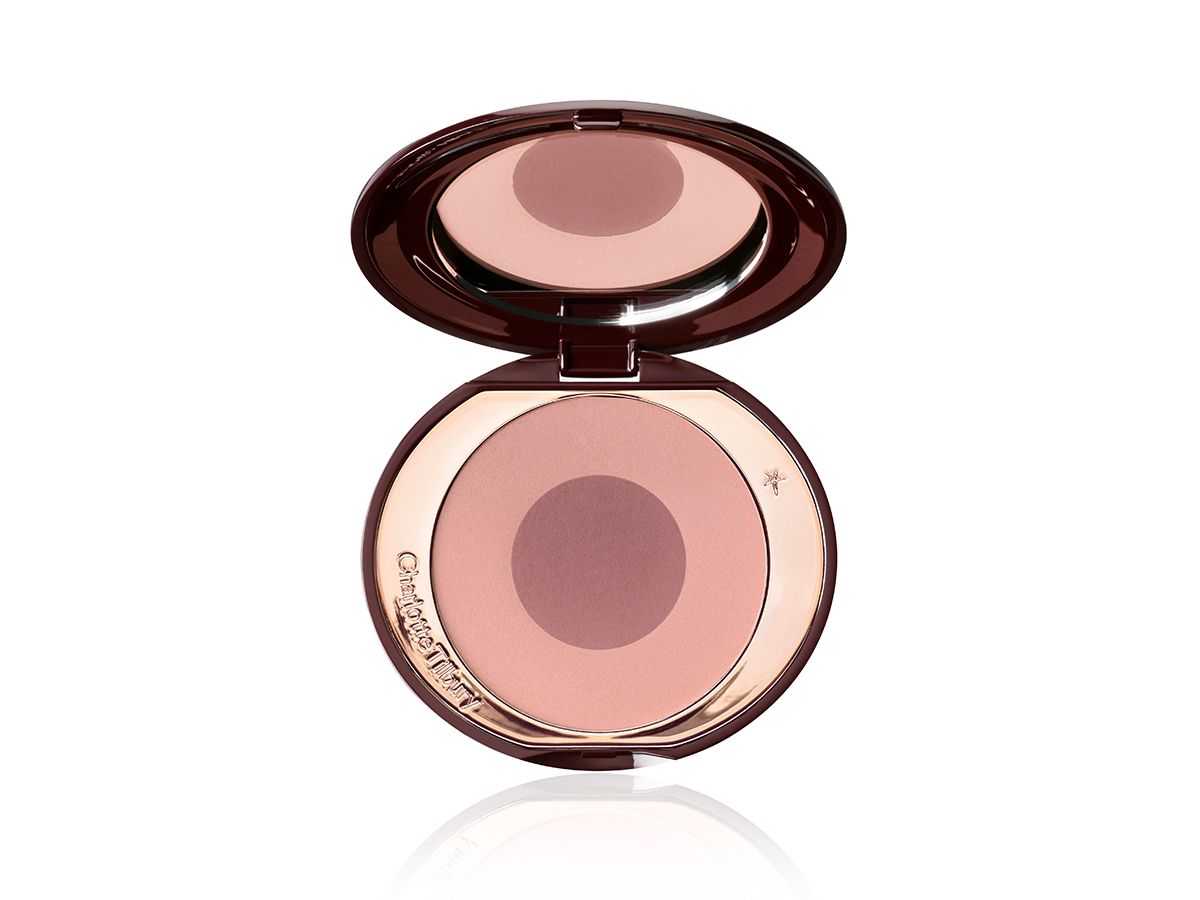 Cheek to Chic in Sex On Fire open An open, mirrored-lid two-tone powder blush in warm pink and brown-pink.