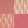 Pillow Talk Beautifying Face Palette in Fair swatch Swatches of a face palette with eyeshadow, highlighters, and blush in shades of muted pink, candlelight gold, rose gold, and bright pink.