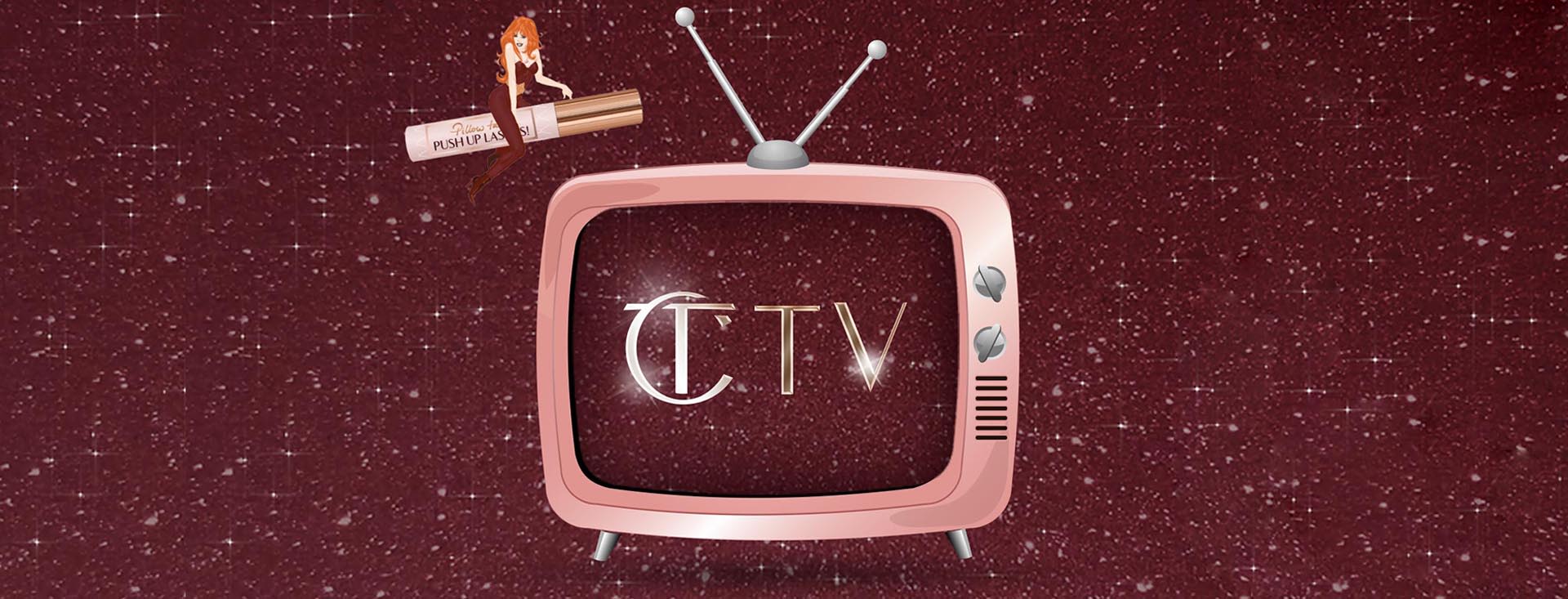 CTTTV Banner A glowy night sky-themed banner with a pink-coloured TV with the CT logo on it along with the word 'TV'.