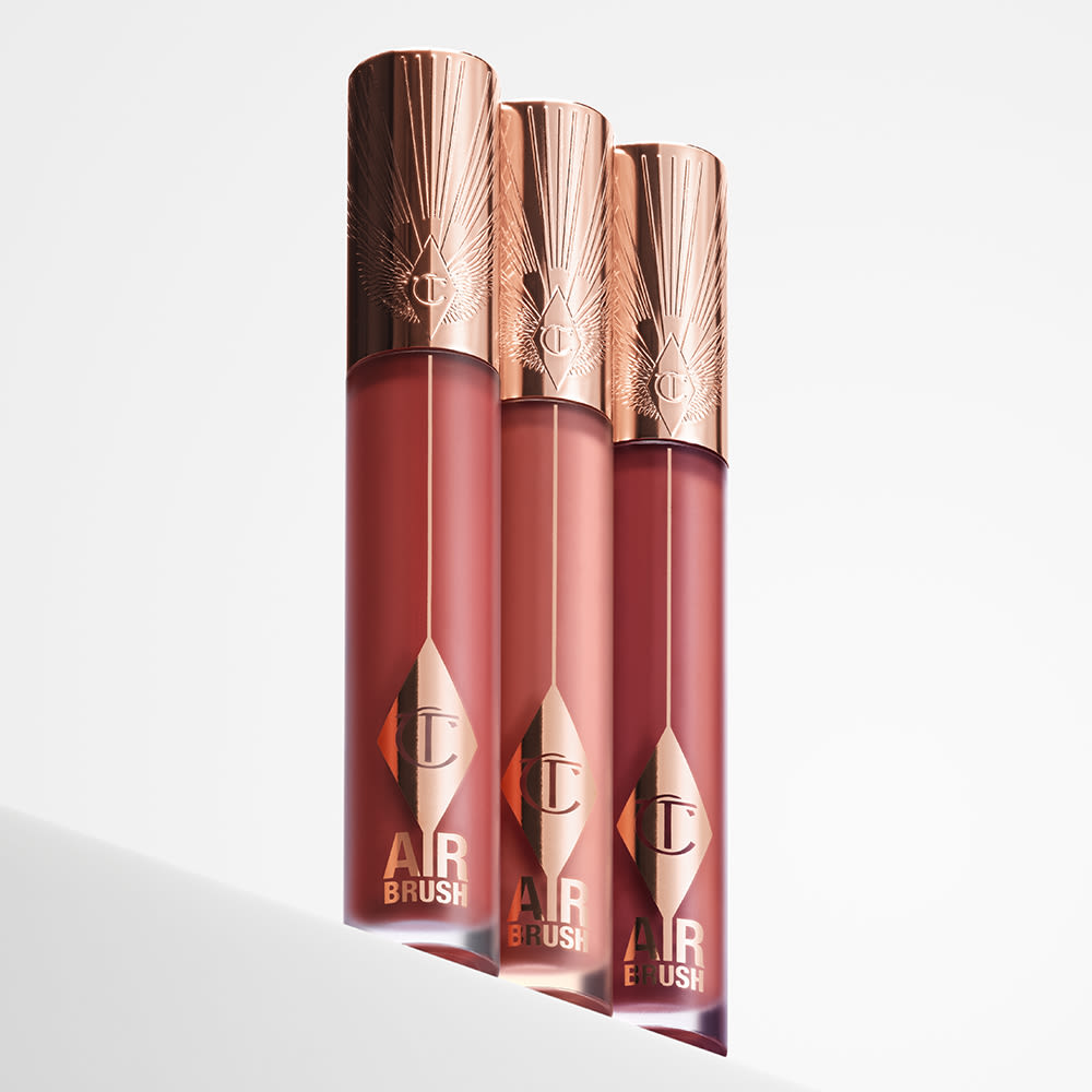 Airbrush Flawless Lip Blur still life Three nude shades of Airbrush Flawless Lip Blur liquid lipstick for a minimal makeup look