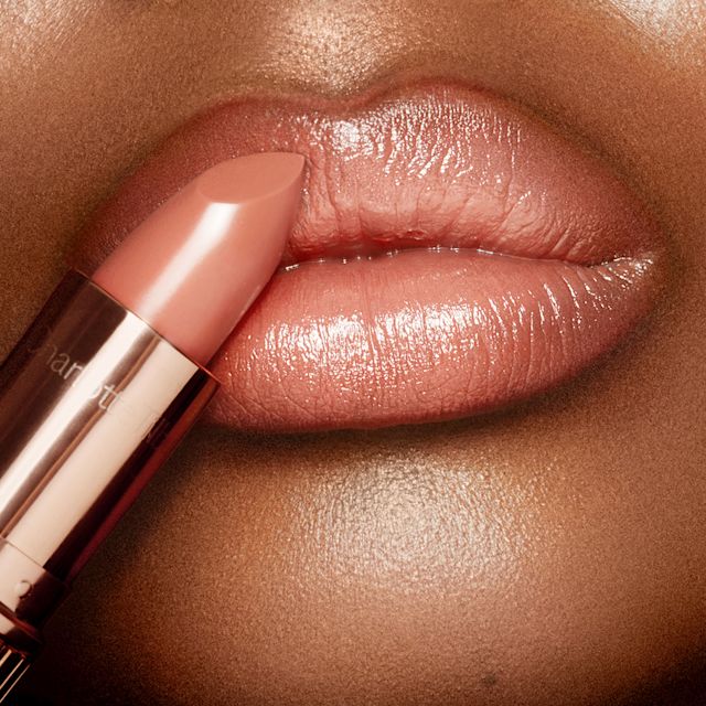 Natural Pink Lipstick close up Model wearing Penelope Pink natural pink lipstick