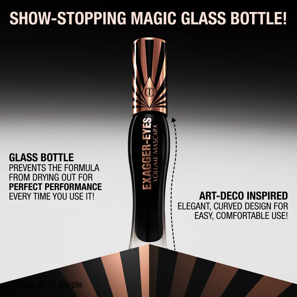 Exagger-Eyes Mascara glass bottle Exagger-Eyes Volume Mascara with a glass bottle that helps to preserve the formula