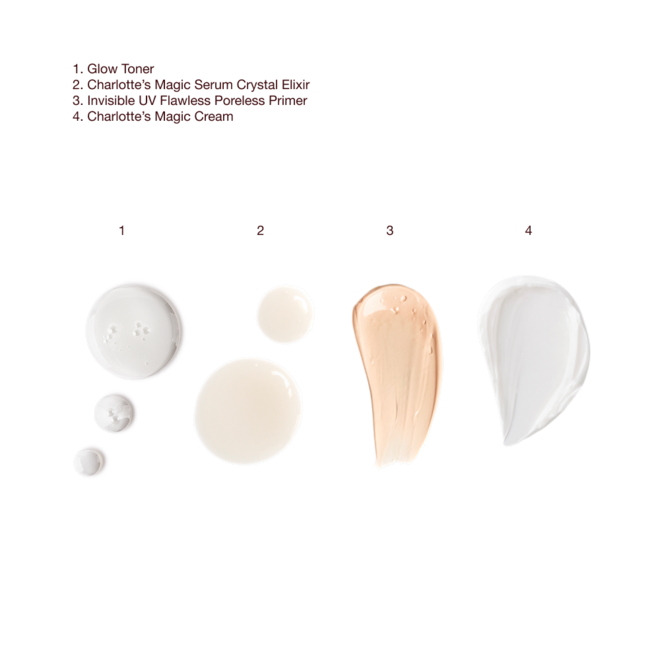 Magic Cream + UV Primer + Glow Toner + Serum texture swatch Magic Cream + UV Primer + Glow Toner + Serum texture swatch