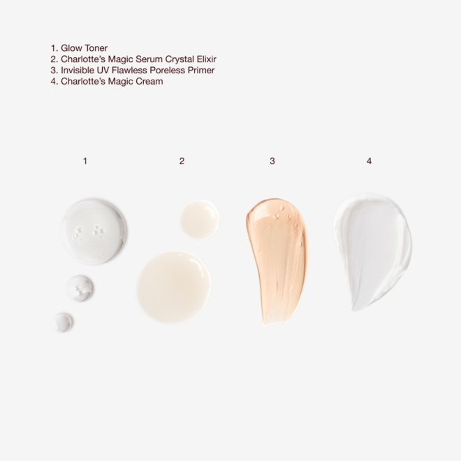 Magic Cream + UV Primer + Glow Toner + Serum texture swatch Magic Cream + UV Primer + Glow Toner + Serum texture swatch
