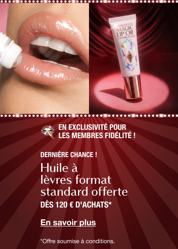 EN EXCLUSIVITÉ POUR LES MEMBRES FIDÉLITÉ ! Huile à lèvres format standard offerte EN EXCLUSIVITÉ POUR LES MEMBRES FIDÉLITÉ ! Huile à lèvres format standard offerte