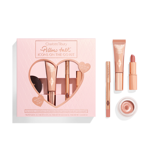 Pillow Talk Icons On the Go packshot for blog Pillow Talk Icons On the Go makeup kit with 4 mini Pillow Talk lip and eye products