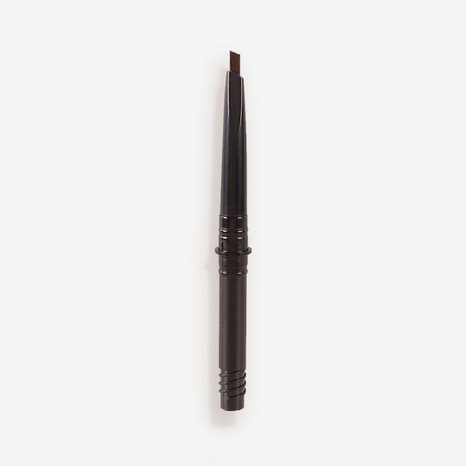 Brow Cheat Refill in Dark Brown open An open, dark-brown-coloured eyebrow tint refill with a black-coloured body.
