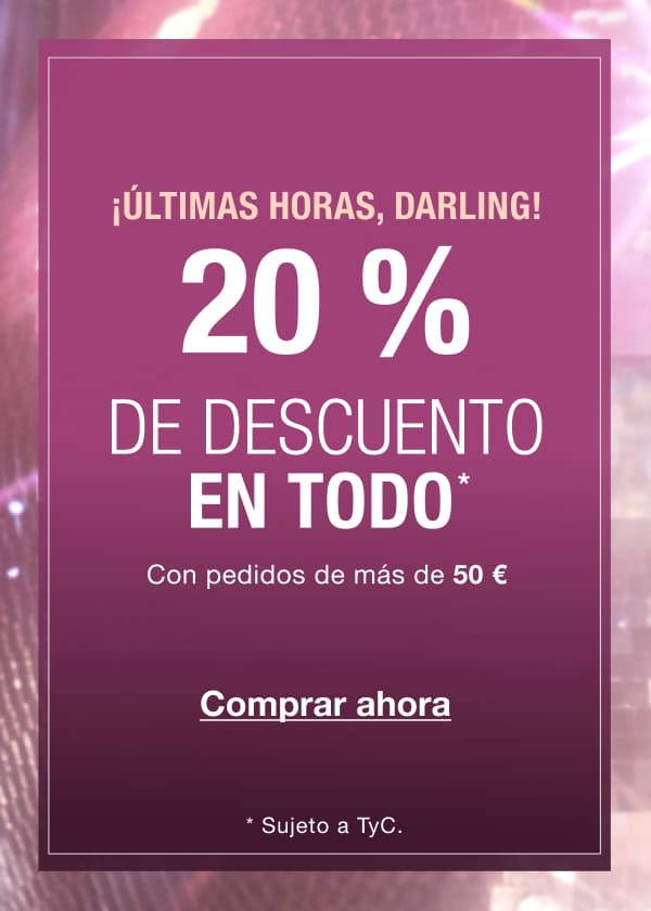 ¡ÚLTIMAS HORAS! ¡¡¡SOLO POR TIEMPO LIMITADO!!! ¡20 % DE DESCUENTO EN TODO!* Con pedidos de más de 50 € ¡ÚLTIMAS HORAS! ¡¡¡SOLO POR TIEMPO LIMITADO!!! ¡20 % DE DESCUENTO EN TODO!* Con pedidos de más de 50 €