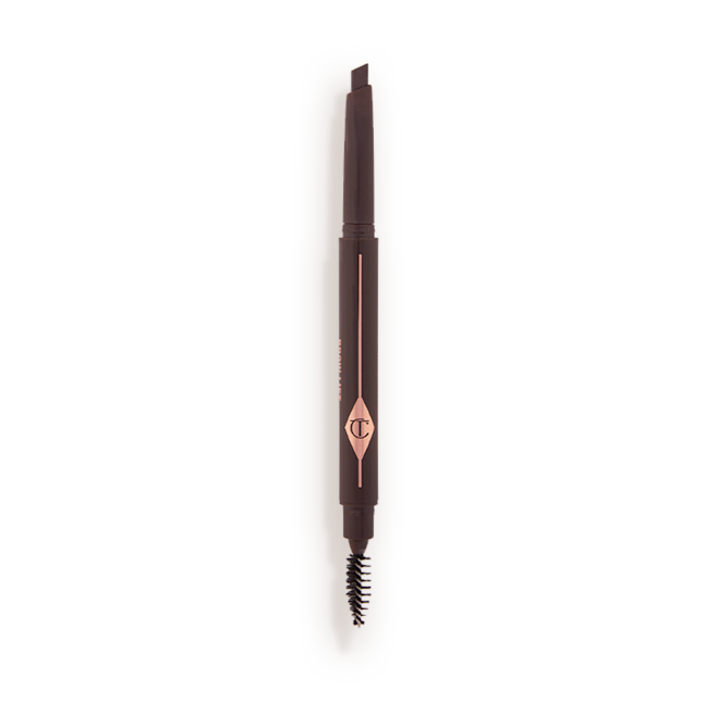 Brow Lift in Natural Black open A double-ended eyebrow pencil and spoolie brush duo in a black shade with black-coloured packaging.