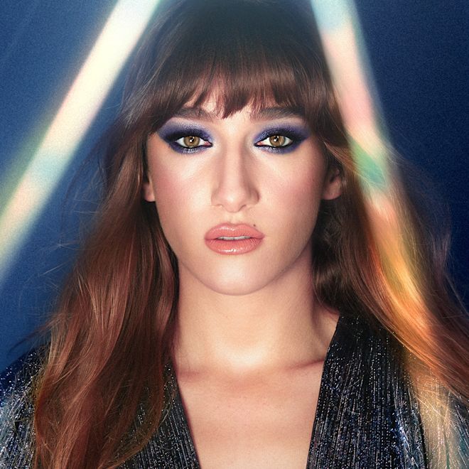 The Icons Model Image - Bella blue background PDP Model image showcasing The Icons Eye Palette Look