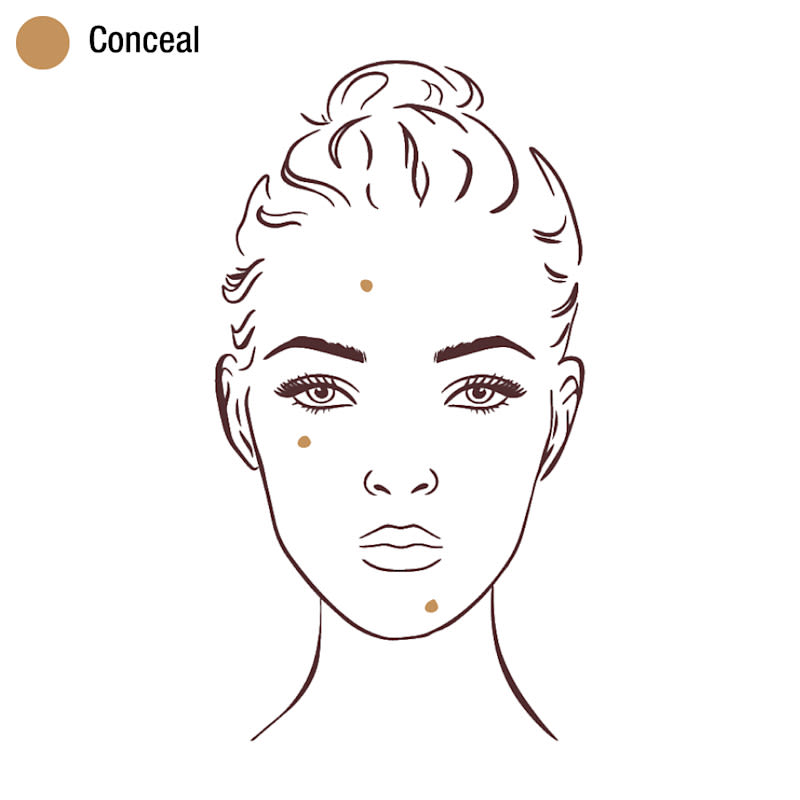 Concealer placement to conceal Illustrated foce showing where to apply concealer to conceal blemishes.