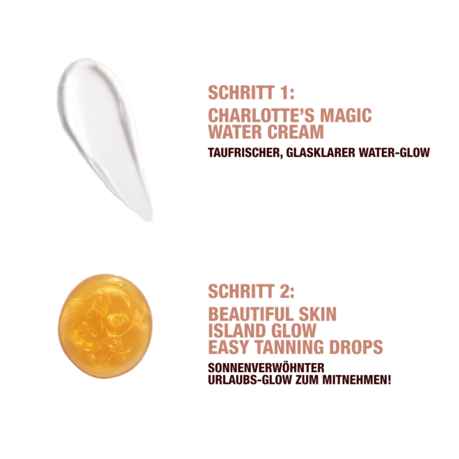 DE GLOWDROPS+MWC-ROUTINE Beautiful Skin Island Glow Drops and Magic Water Cream swatches