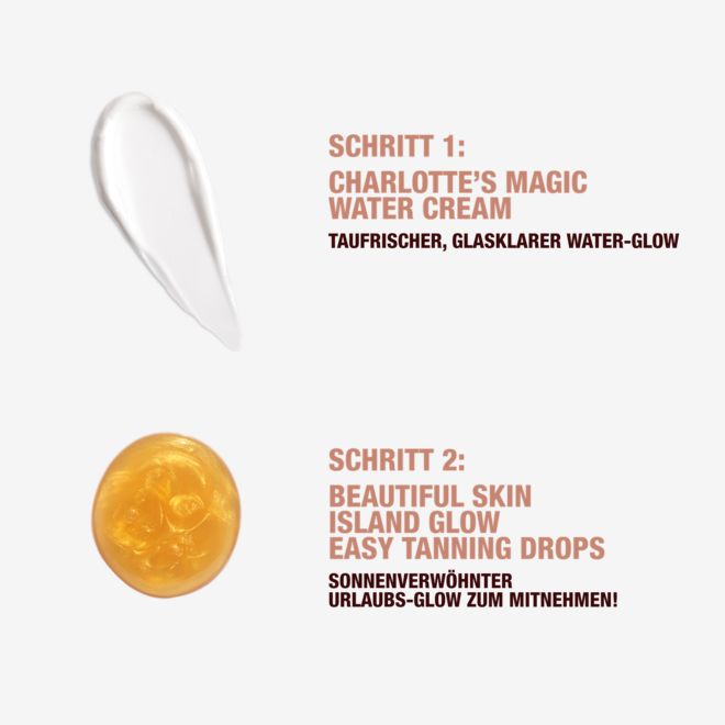 DE GLOWDROPS+MWC-ROUTINE Beautiful Skin Island Glow Drops and Magic Water Cream swatches