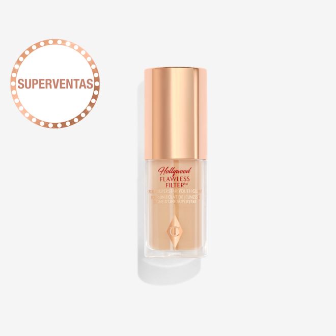 ES HFFMINI-3-LEGENDARY-PDP A closed glow-boosting primer in a glass bottle with a rose gold-coloured lid.