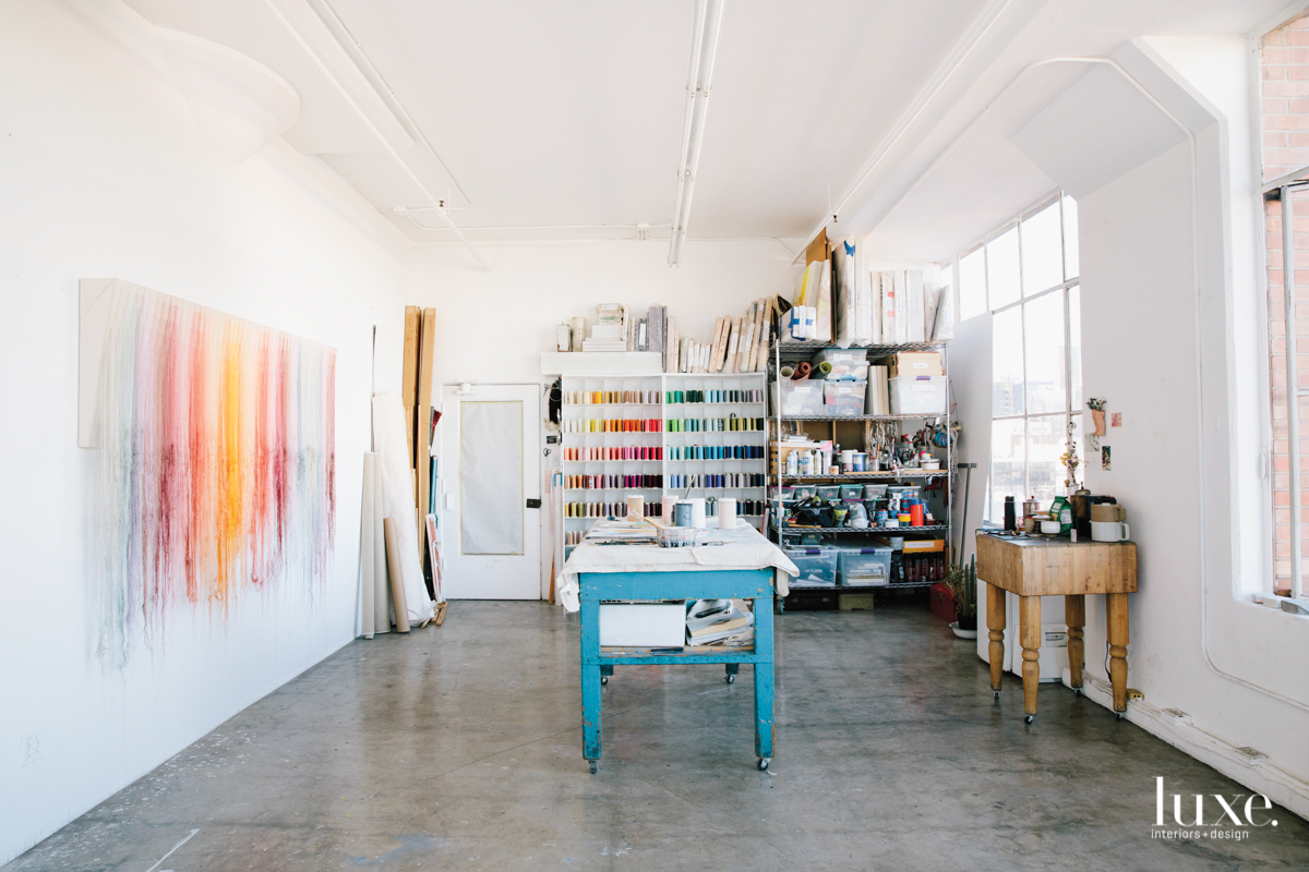 Her studio is in a historic building in Downtown L.A. Her studio is in a historic building in Downtown L.A.