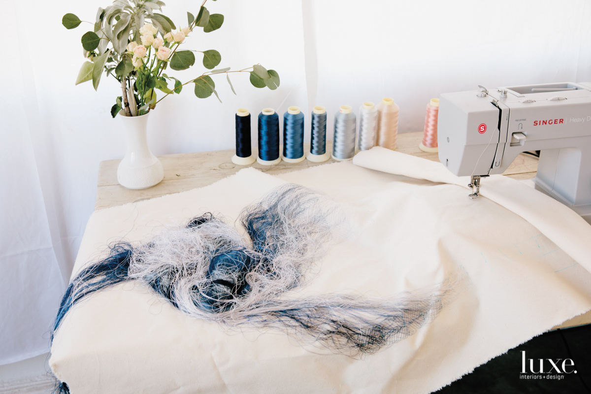 Schroeder also embroiders fabric as part of her practice. Schroeder also embroiders fabric as part of her practice.