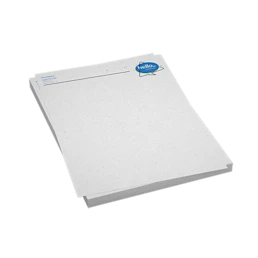 Pile of recycled paper, personalised at Helloprint with a unique logo and design.