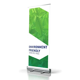 High quality rollup banner from Helloprint, made of entirely recycled materials.