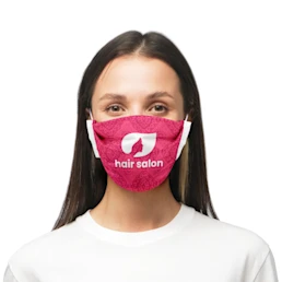 Woman with pink polyester face mask