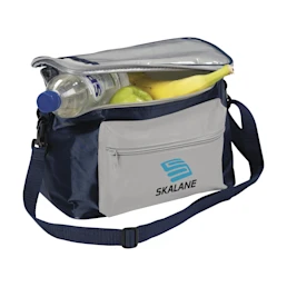 A blue and grey coloured cooler bag available with custom printing solutions for a cheap price at Helloprint