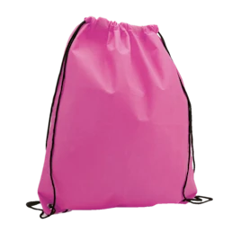 A pink non woven drawstring bag available at Helloprint with customised printing solutions for a cheap price