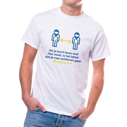 Herenshirt met opdruk "Als je kunt lezen wat hier staat, is het beter dat je naar achteren gaat"