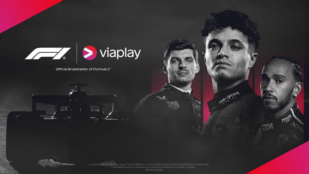 Omslagsbild Formel 1 hos Viaplay med bild på tre åkare och en bil.