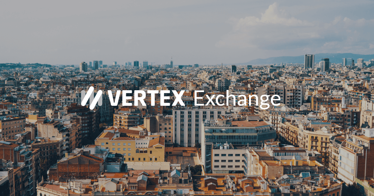 Image showing the city of Barcelona and the Vertex Exchange logo