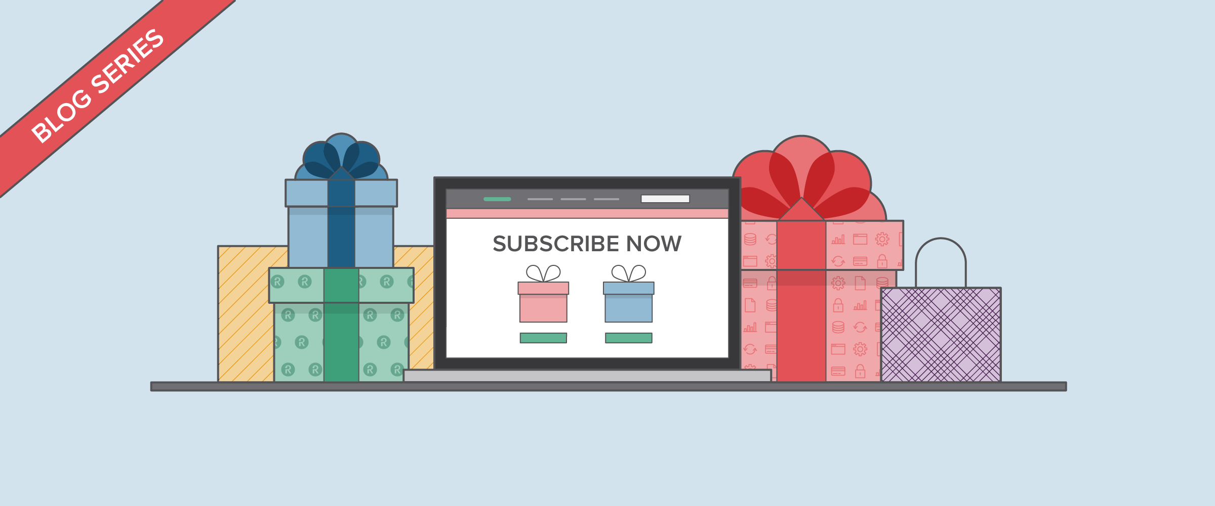 Subscribe now banner showing gifts