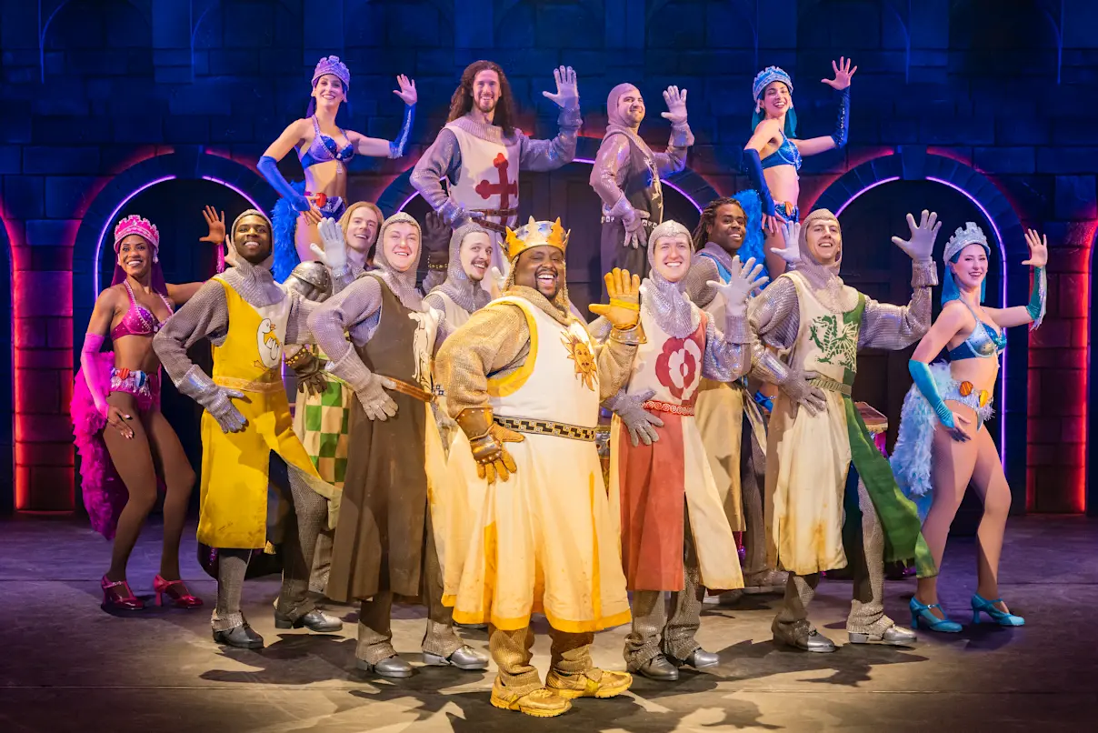 The cast of the North American Tour of Spamalot. Photo by Matthew Murphy and Evan Zimmerman.